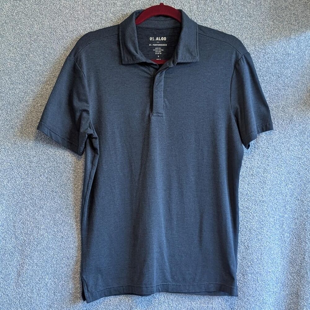 01.ALGO Men's Size S Performance Quick Dry SPF 40 Blue Short Sleeve Golf Polo